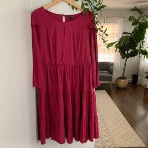 Torrid Wine Tiered Skater Dress with Long Sleeves